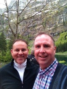 Dr Steven Griffith was handed his double degree from Dr Erich celebrates in the Swiss Alps